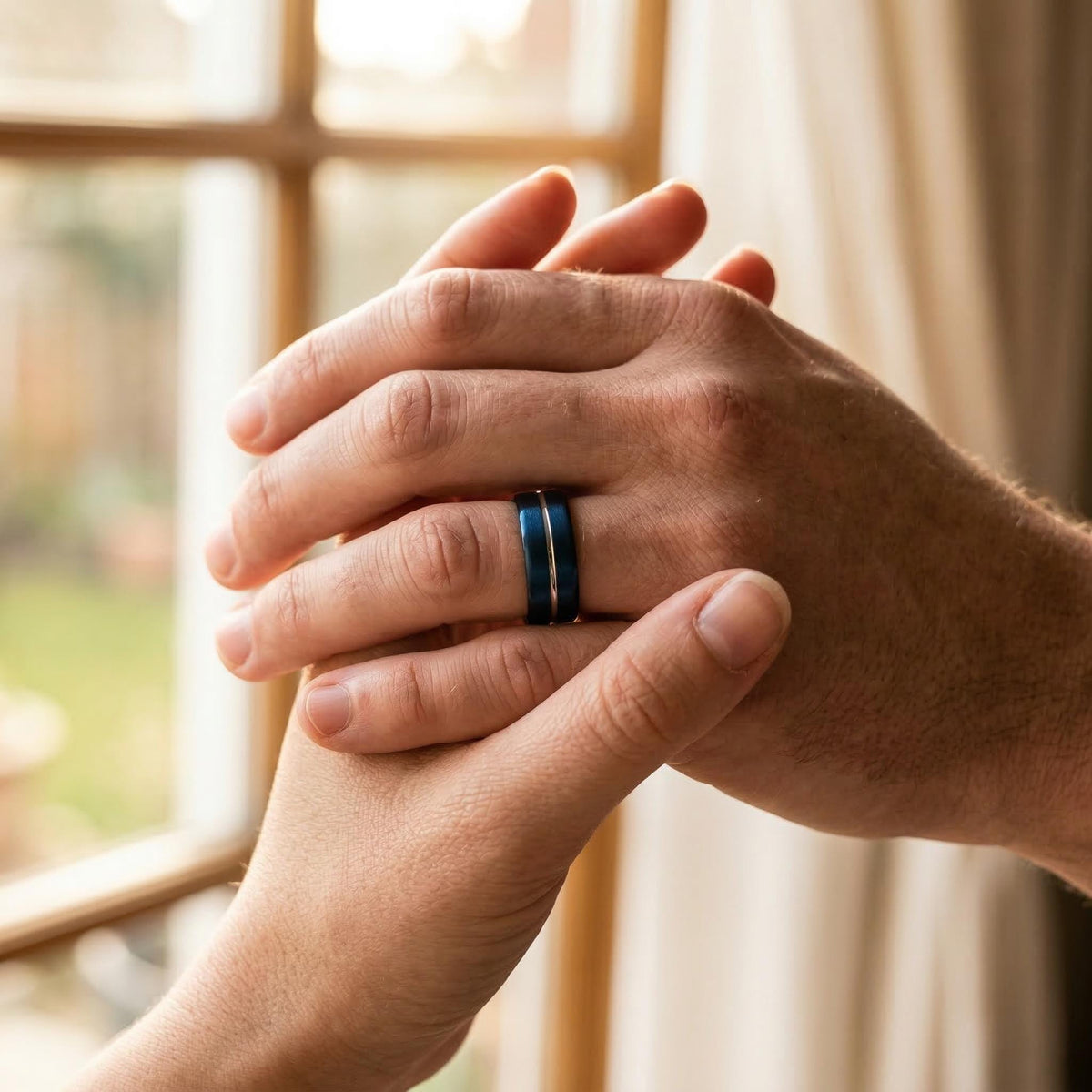 Mens Wedding Ring, Blue Silver Tungsten Band, 8mm Flat, Jewelry, Custom, Personalized, Minimalist, Handmade, Birthday, Gift for Husband