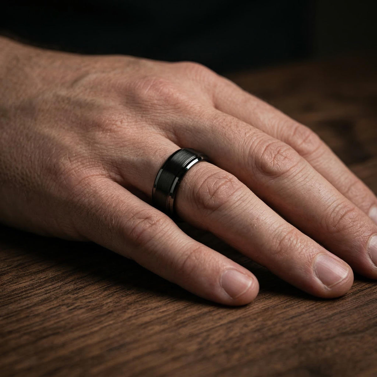 Mens Wedding Band, Black Rose Gold Tungsten Ring, 8mm Beveled Edge, Jewelry, Custom, Personalized, Minimalist, Handmade, Gift for Him