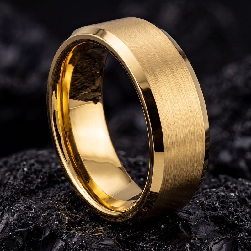 Yellow Gold Tungsten Wedding Ring, Mens Womens Wedding Band, Couple Promise Ring, Personalized Gifts For Couple, women, men, Tungsten