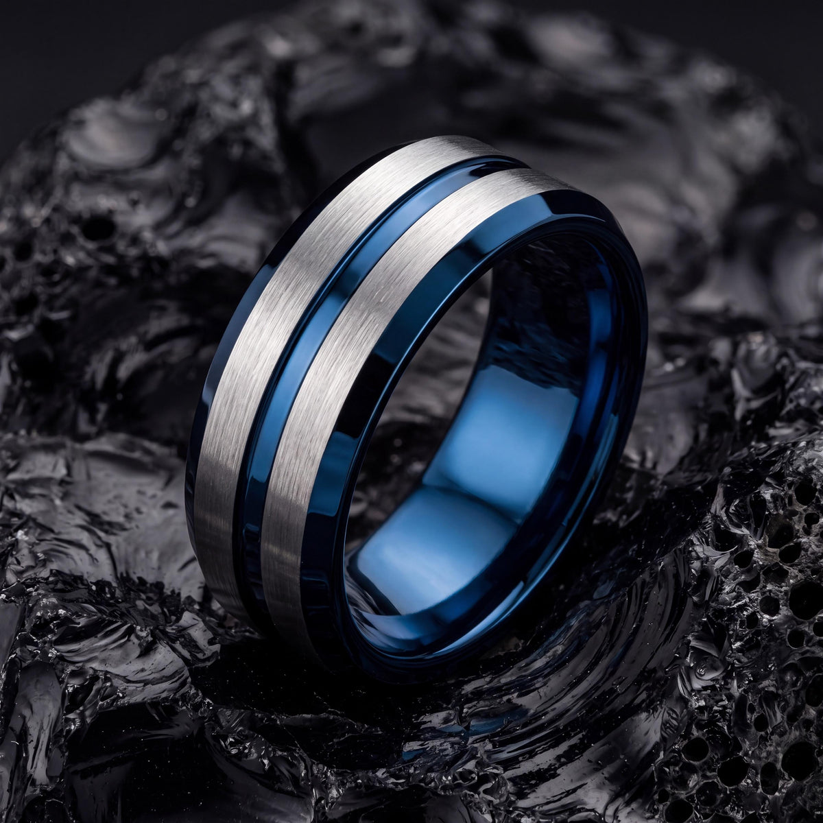 Tungsten Wedding Band,Mens Tungsten Wedding Band,Womens Wedding Band,Thin Wedding Band,Blue and Silver Ring,Womens Silver Rings,Blue Ring,10