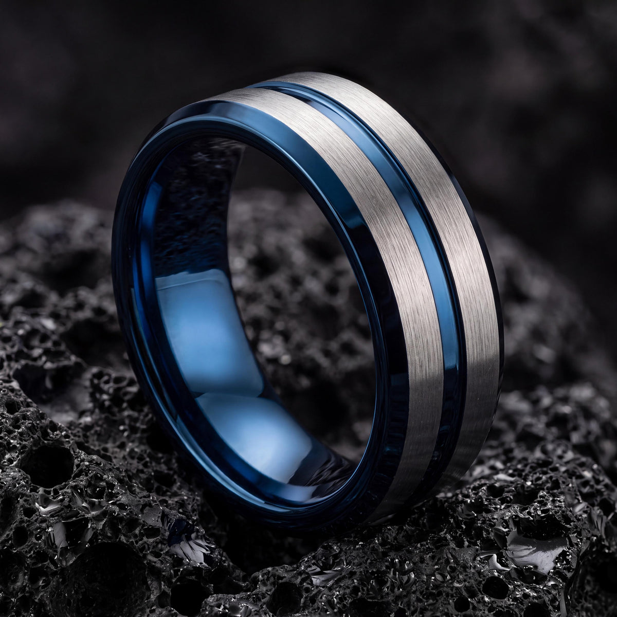 Tungsten Wedding Band,Mens Tungsten Wedding Band,Womens Wedding Band,Thin Wedding Band,Blue and Silver Ring,Womens Silver Rings,Blue Ring,10