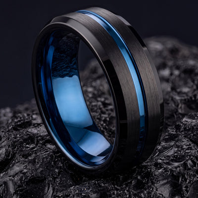 Mens Wedding Band,Mens Tungsten Wedding Band,Wedding Ring Set His And Hers,Wedding Ring Set His And Hers Unique,Set Of 2 Black,Blue Rings,10
