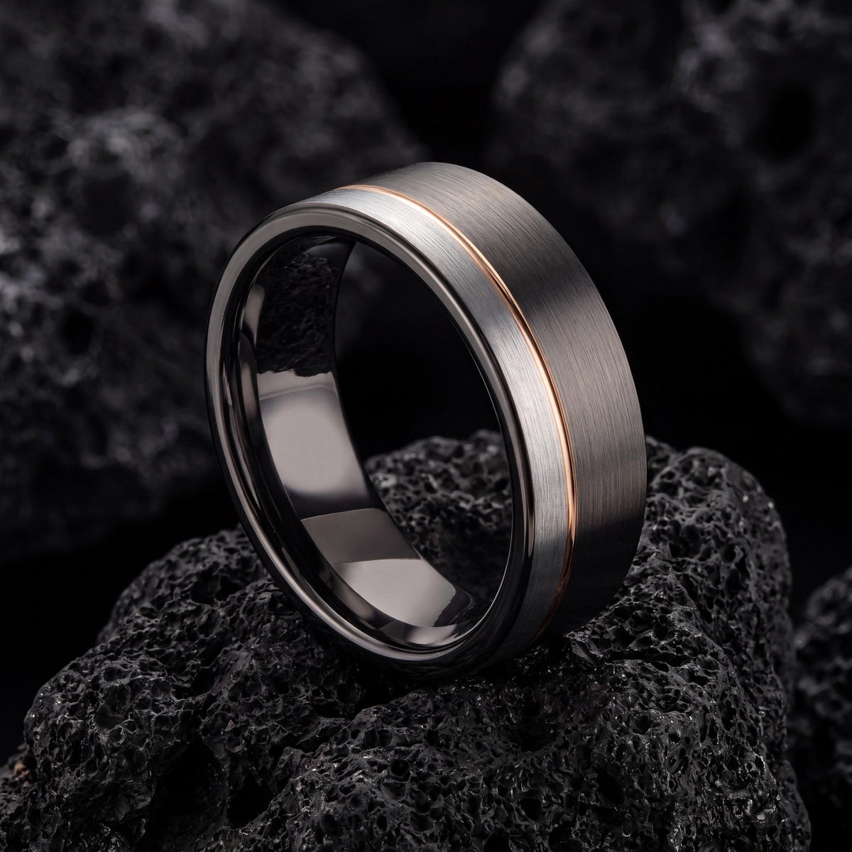 Mens Wedding Band,Tungsten Wedding Band,Womens Wedding Band,Curved Wedding Bands Women,Gunmetal,Silver Band Lettering,Rose Gold Wedding Band