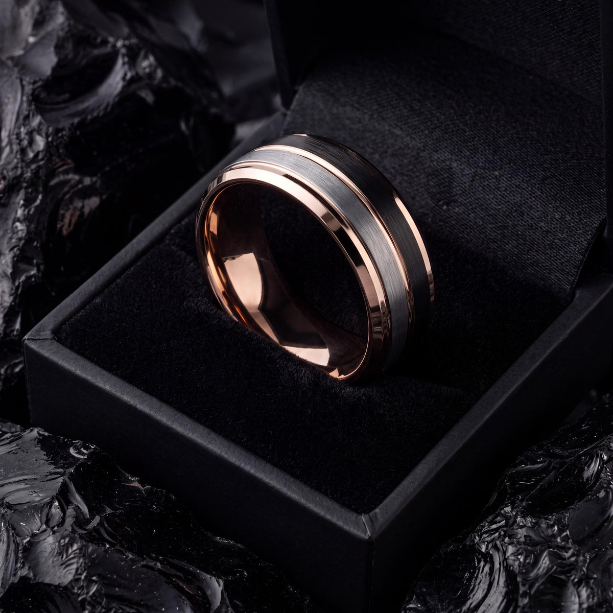 Wedding Band Engagement,Rose Gold and Black Tungsten Wedding Band,Silver Promise Ring Men,Rose Gold Wedding Band Women,Black Wedding Ring,10