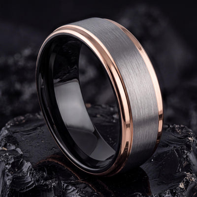 Tungsten Wedding Band,Wedding Band Men,Curved Wedding Bands Women,Black Rose,Silver Stacking Ring,Tungsten Ring Rose Gold,Mens Black Rings,1