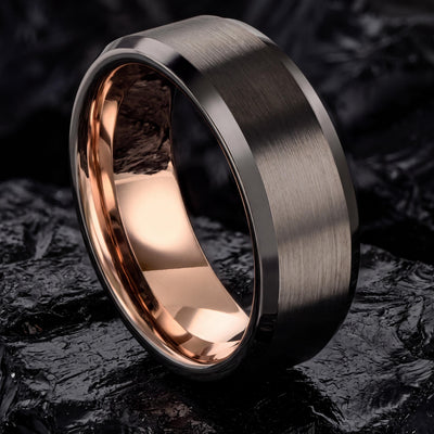 Mens Wedding Band Tungsten,Unique Wedding Rings,Mens 6Mm Two Tone Wedding Band,Male Wedding Band Gunmetal 6mm,Rose Gold Wedding Band Women,8