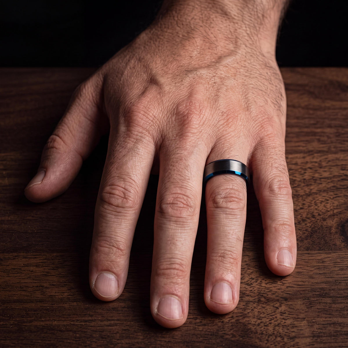 Wedding Band,Mens Tungsten Wedding Band,His and Hers Wedding Bands,Two Tone Wedding Band Set,Male Wedding Band Black 8mm,Mens Blue Ring,8
