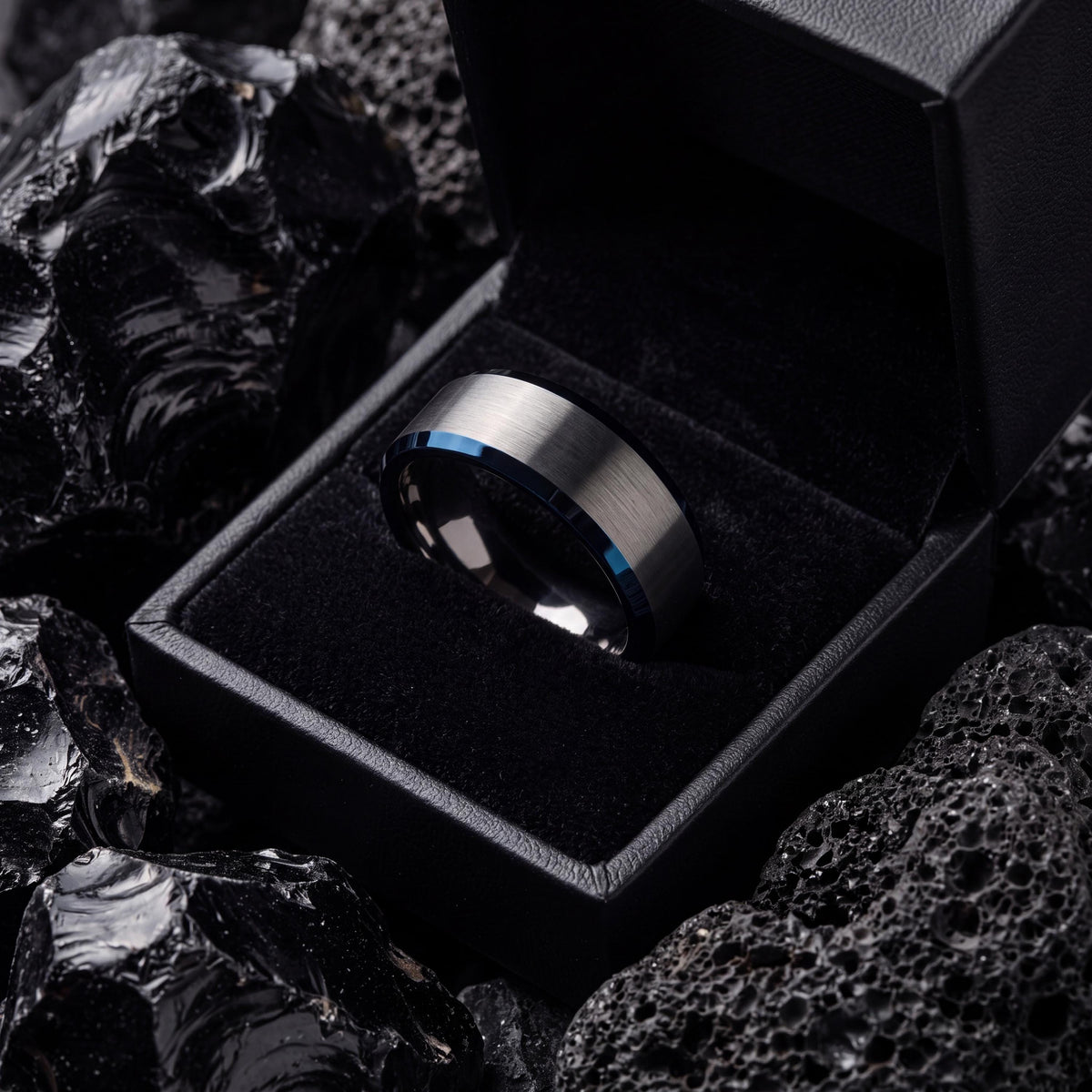 Wedding Band,Mens Tungsten Wedding Band,His and Hers Wedding Bands,Two Tone Wedding Band Set,Male Wedding Band Black 8mm,Mens Blue Ring,8