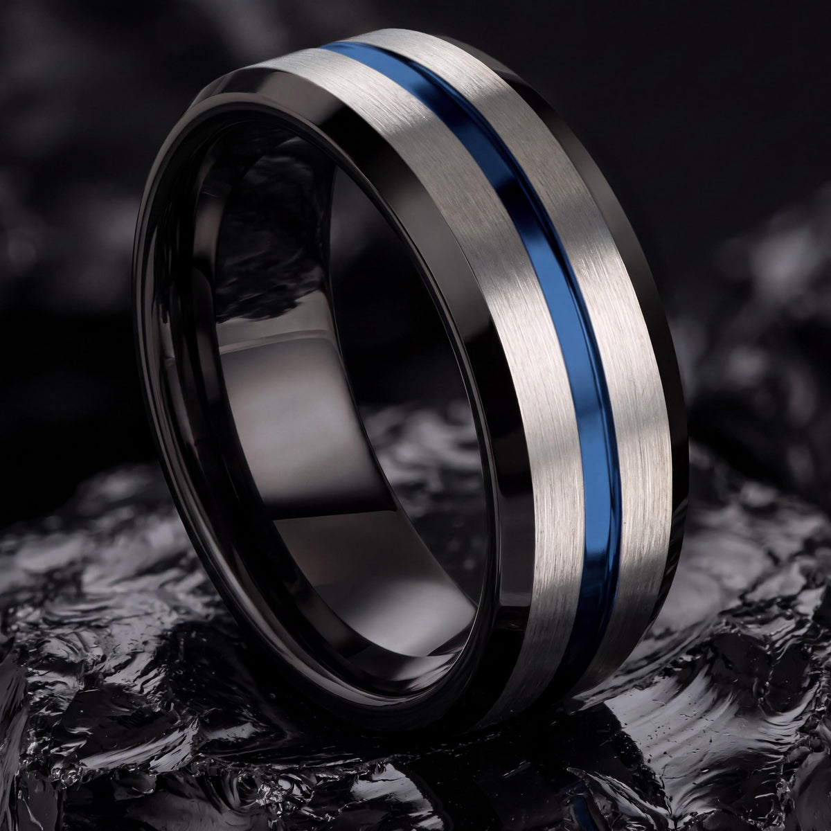 Wedding Band,Mens Wedding Band Tungsten,Unique Wedding Rings,Male Wedding Band,Simple Silver Band Ring,Black Wedding Band,Mens Rings Blue,10