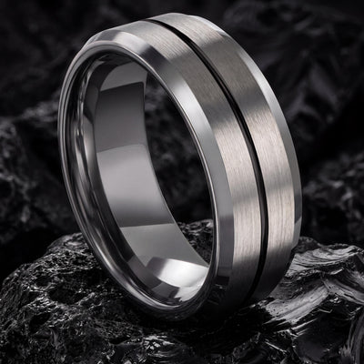 Mens Wedding Band Tungsten,Mens Wedding Rings,Thin Wedding Band,Silver Mens Rings,Mens Black Wedding Band,Black and Silver Mens Wedding Band