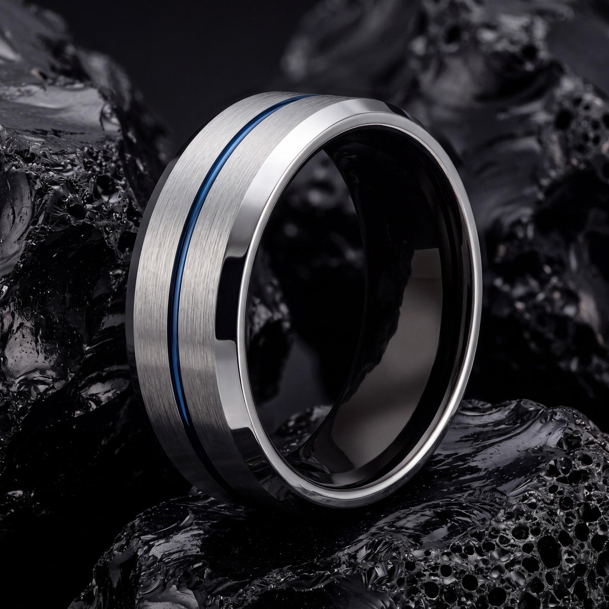 Tungsten Wedding Band,Tungsten Wedding Band,Wedding Bands Set,Matching Wedding Rings,Mens Silver Jewelry,Black Embellished,Mens Rings Blue,8