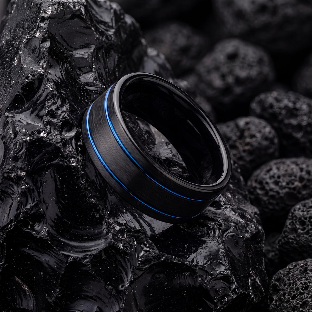 Wedding Bands,Mens Tungsten Wedding Band,Wedding Bands Women Unique,Tapered Wedding Band,Black Wedding Band Men,Dainty Blue Ring Stackable,1