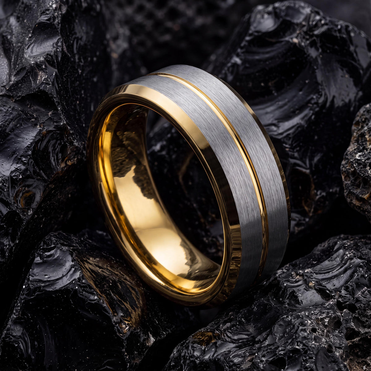 Mens Tungsten Wedding Band,Wedding Band Men,Wedding Bands Minimalist,Simple Gold Band,Mens Hammered Silver Rings,Silver and Gold Ring Set,10
