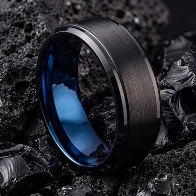 Wedding Bands,Mens Wedding Band Tungsten,Wedding Wedding Bands,Two Tone Mens Wedding Rings,Black Promise Ring Set,Dainty Blue Ring Stackable
