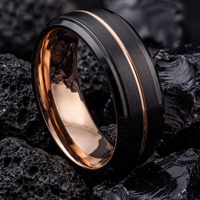 Mens Wedding Band Tungsten,Matching Wedding Bands His and Hers,Two Tone Mens Wedding Rings,Black Line Rose,Rose Gold Jewelry,Black Friday,10