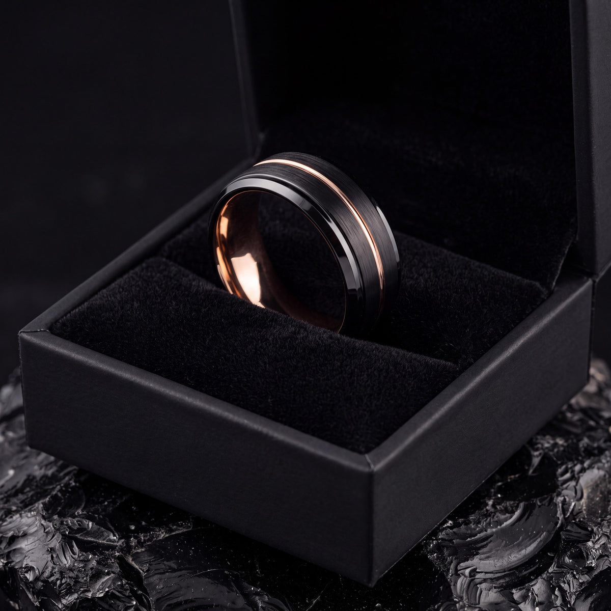 Mens Wedding Band Tungsten,Matching Wedding Bands His and Hers,Two Tone Mens Wedding Rings,Black Line Rose,Rose Gold Jewelry,Black Friday,10
