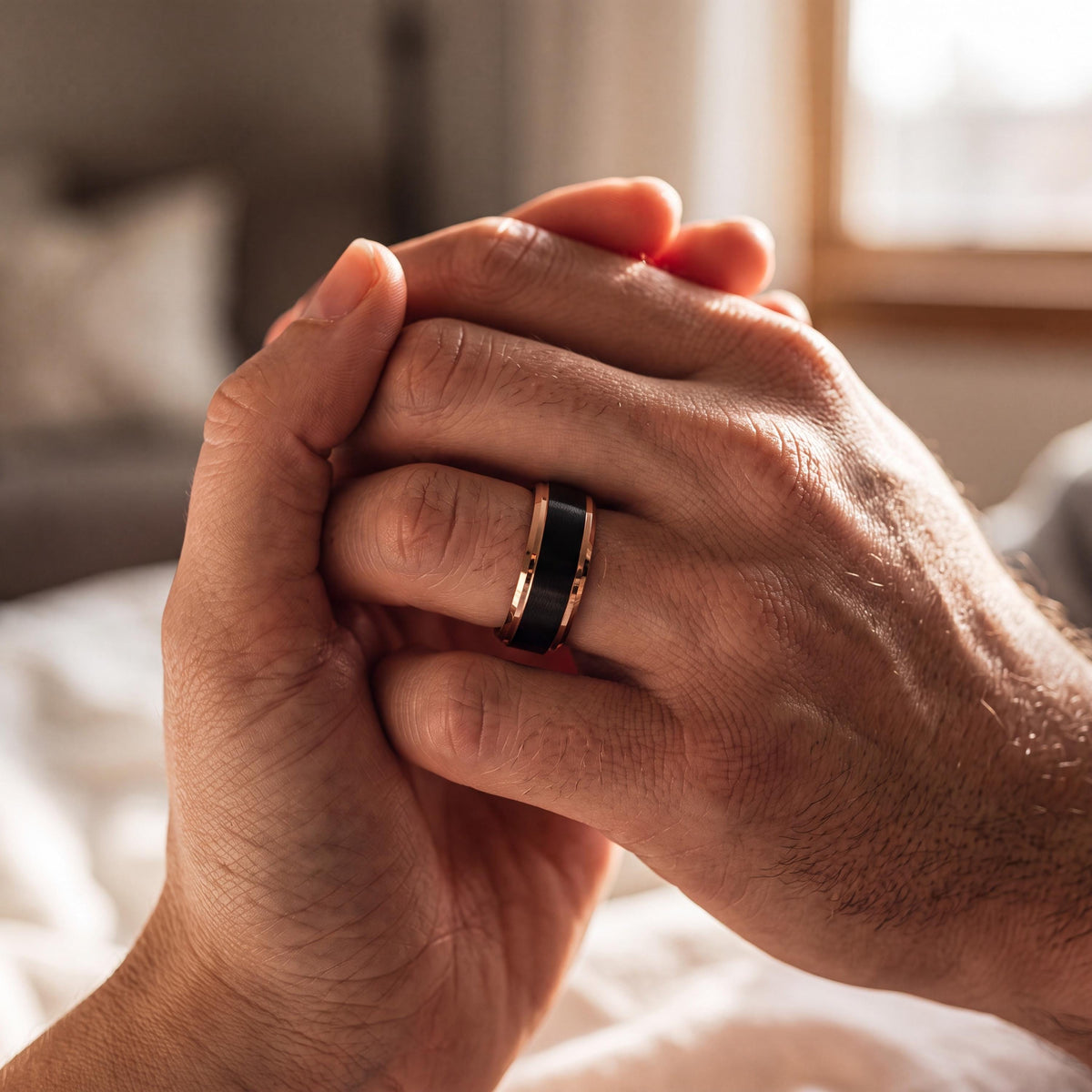 Wedding Ring,Mens Wedding Band Tungsten,His and Hers Wedding Bands,Womens Wedding Ring,Black Line Rose,Rose Gold Wedding,Black Rings Women,8
