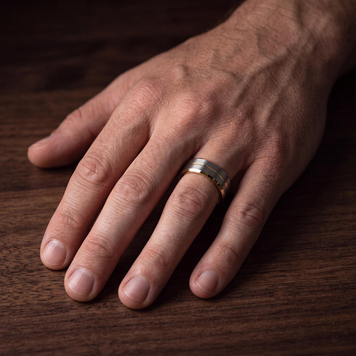 Gold Wedding Band Ring, Gray Engagement Ring, Couple Wedding Ring, Couple Promise Ring, Personalized Gifts For Couple, women, men