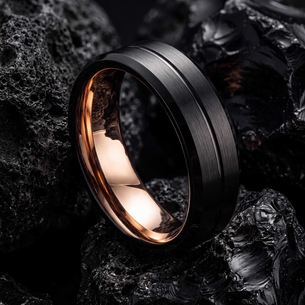 Rose Gold Wedding Band Set His And Hers, Black Engagement Rings, Anniversary Gift For Husband, Personalized Gifts For Her, Christmas Gifts