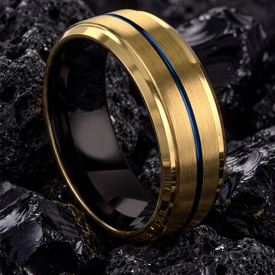 Mens Wedding Band,Mens Wedding Band Tungsten,Wedding Ring Set,Mens 8Mm Two Tone Wedding Band,Rings Gold,Black Wedding Band Men,Royal Blue,10