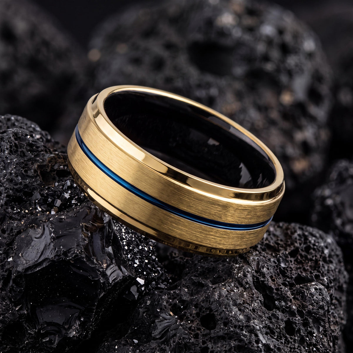 Mens Wedding Band,Mens Wedding Band Tungsten,Wedding Ring Set,Mens 8Mm Two Tone Wedding Band,Rings Gold,Black Wedding Band Men,Royal Blue,10