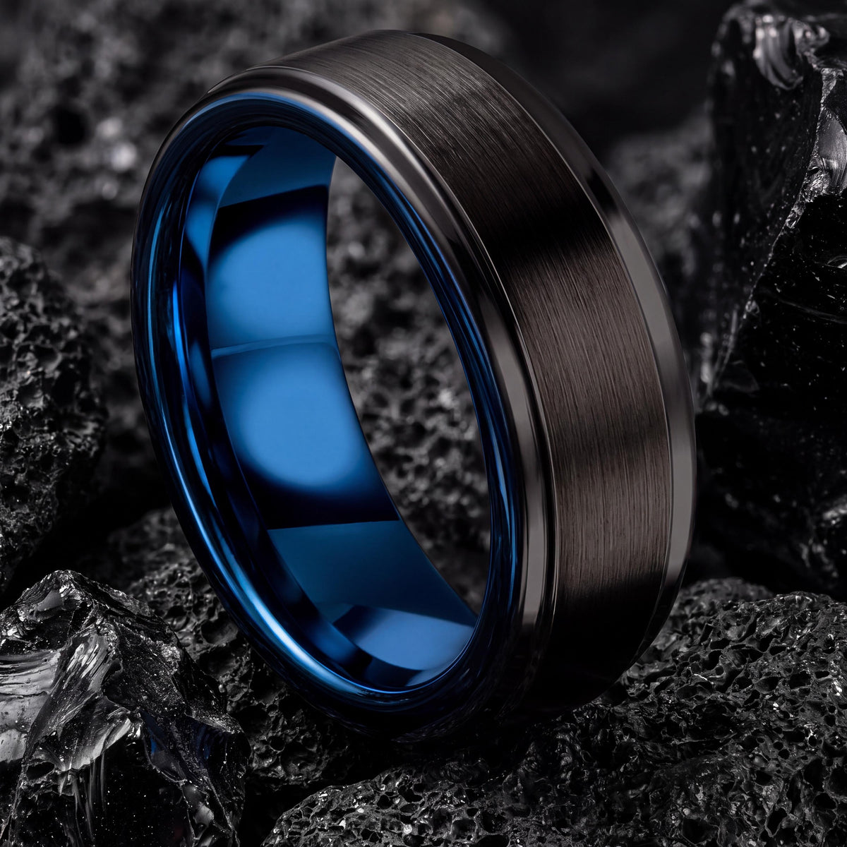 Mens Tungsten Wedding Band,His and Hers Wedding Bands,Wedding Band Set His and Hers Unique,Black Rings,Royal Blue,For,Gifts,Anniversary