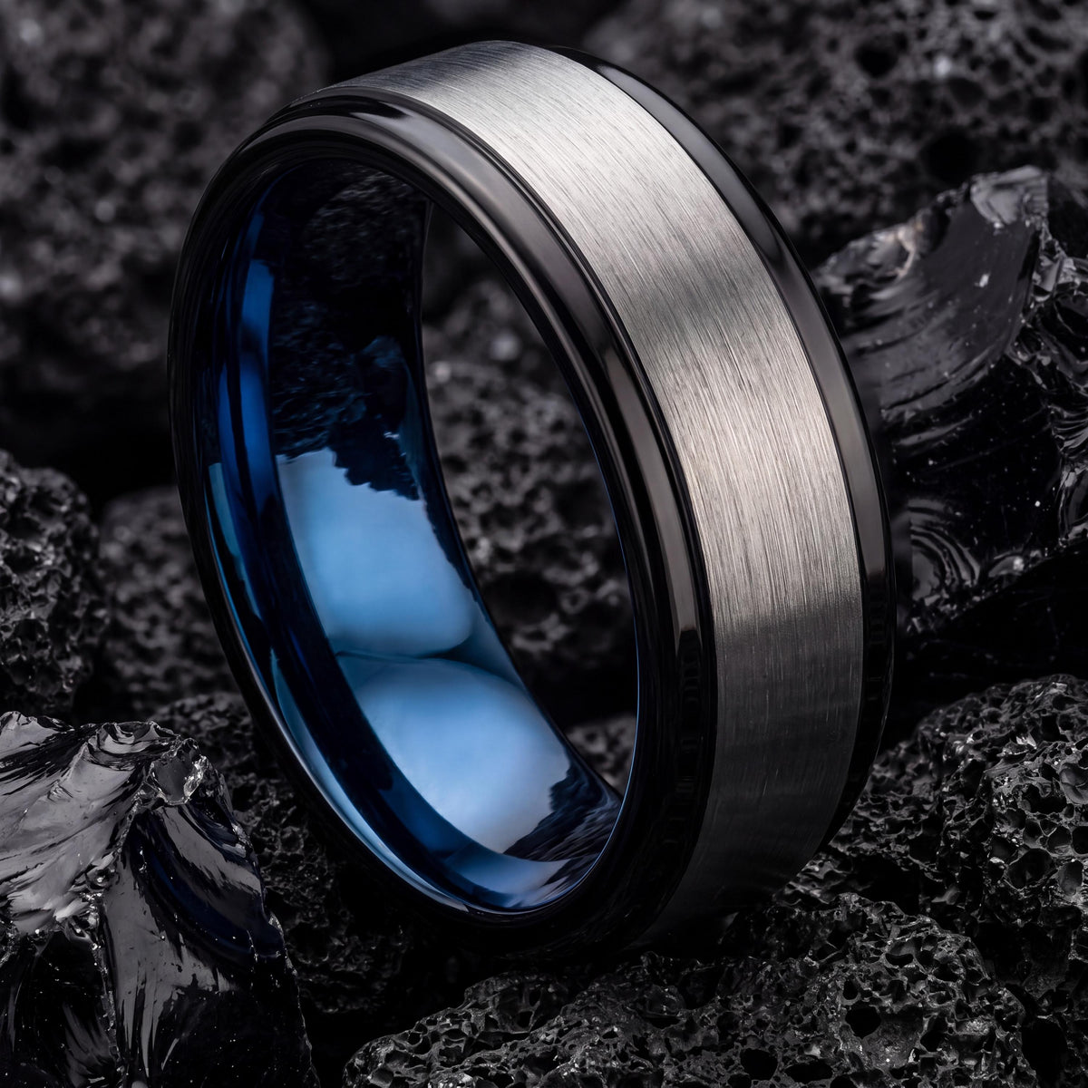 Wedding Bands,Tungsten Wedding Band,Mens Wedding Ring,70Th Wedding Anniversary,Silver Tungsten Rings Set,Black Mens Wedding Band,Blue Ring,8