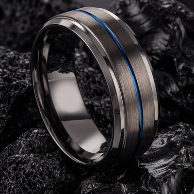 Wedding Bands,Tungsten Wedding Band,Wedding Rings,Curved Wedding Bands,Male Wedding Band Gunmetal 6mm,Blue Rings,For,Gifts,Anniversary,First