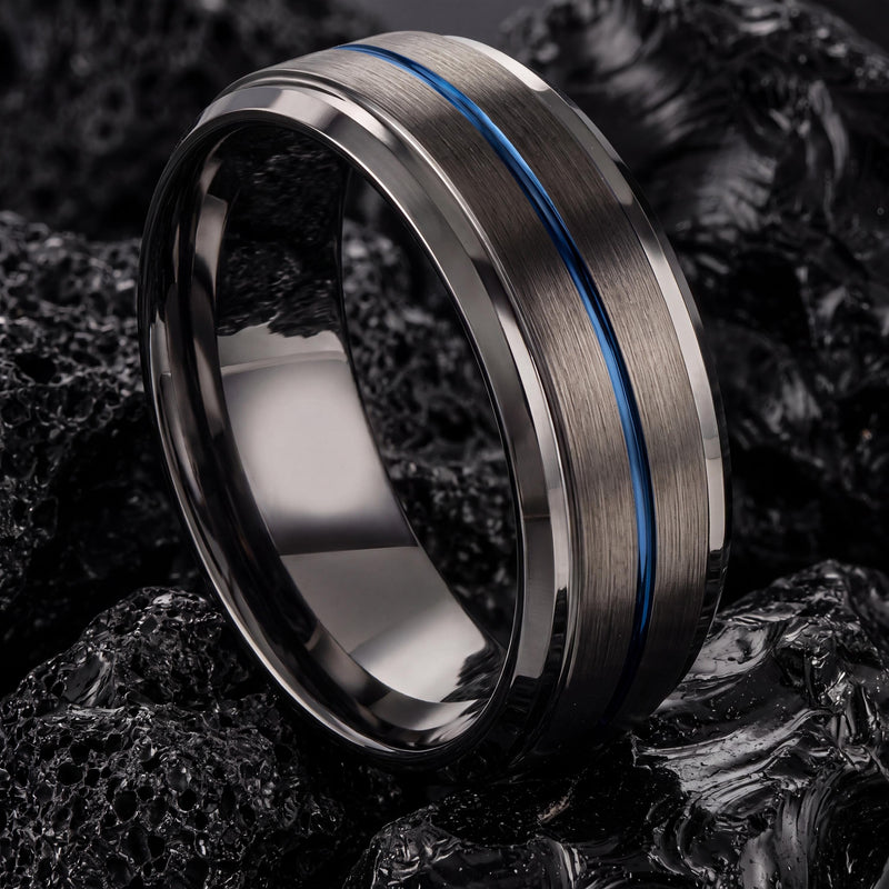 Wedding Bands,Tungsten Wedding Band,Wedding Rings,Curved Wedding Bands,Male Wedding Band Gunmetal 6mm,Blue Rings,For,Gifts,Anniversary,First