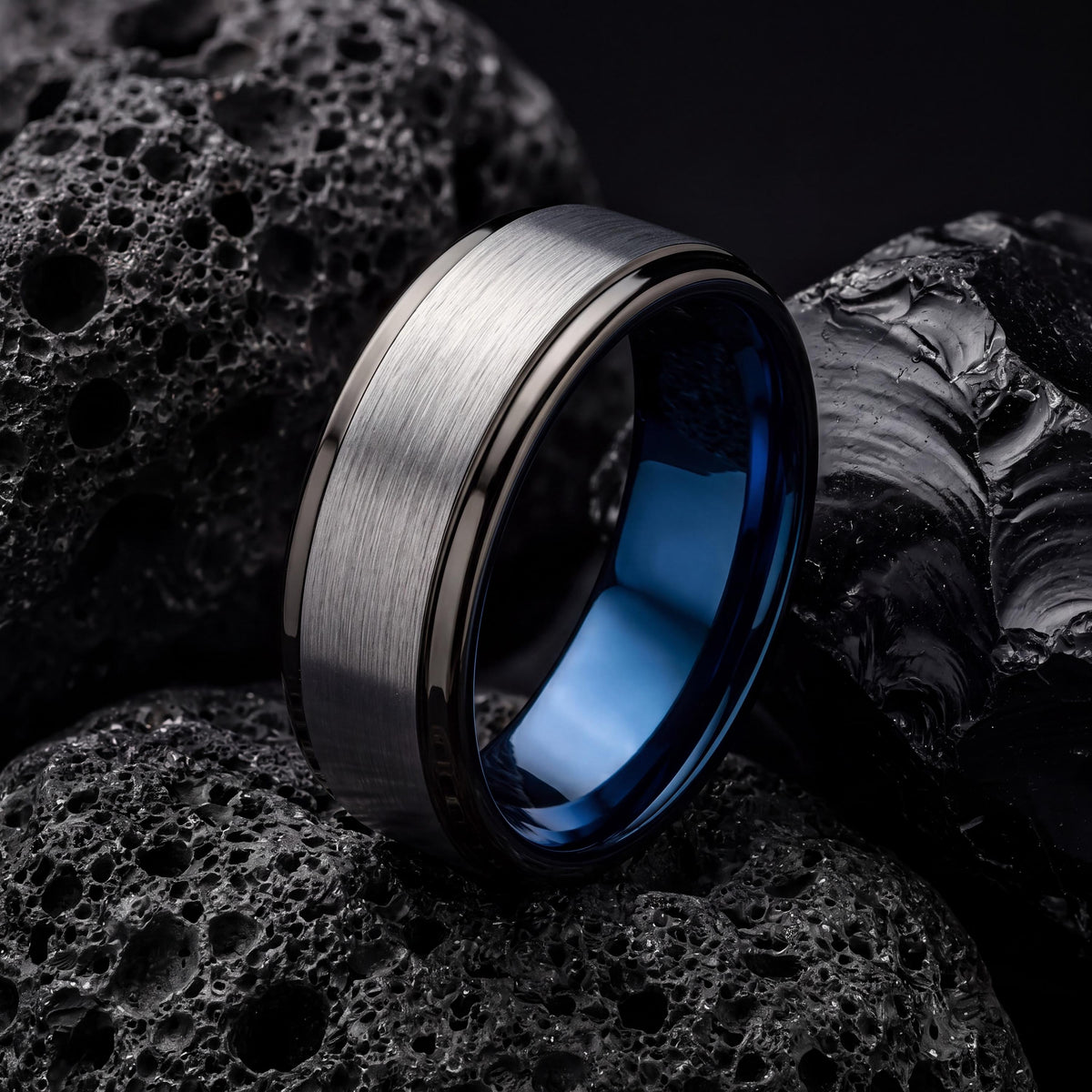 Mens Wedding Band Tungsten,Curved Wedding Band,Wedding Bands Set His and Hers Unique,Gunmetal,Silver Mens Wedding Band,Blue Wedding Bands,10