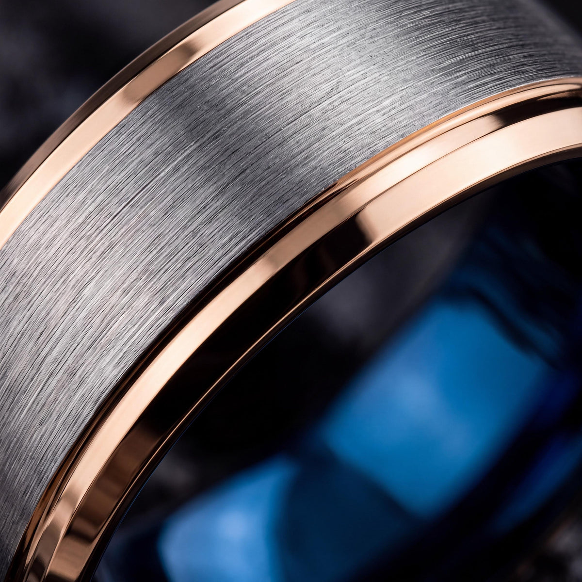 Mens Tungsten Wedding Band,Mens Wedding Ring,Two Tone Wedding Band Set,Mens Wedding Bands Silver,Rose Gold Stacking Ring,Blue Wedding Ring,8
