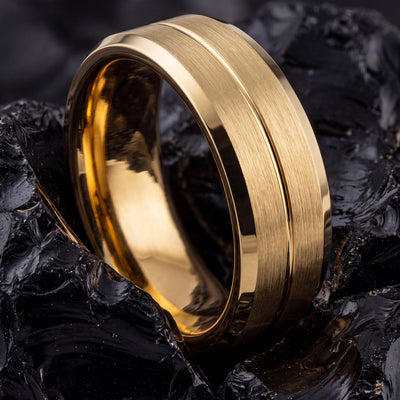 Mens Wedding Band Gold | 8mm Tungsten Ring For Men Gold | Personalized Gift For Men | Christmas Gifts For Her | Gold Engagement Rings
