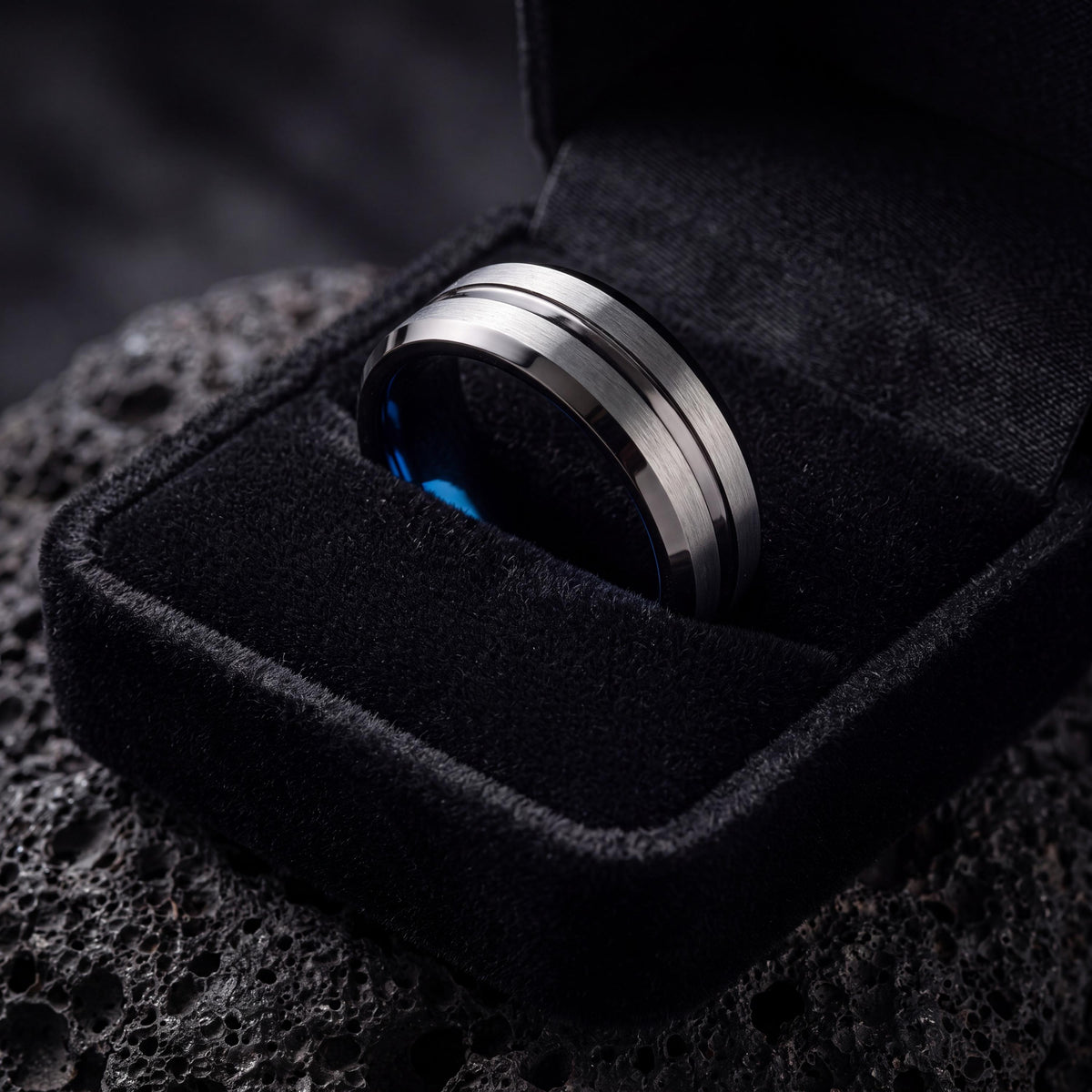 Wedding Band Set His And Hers,Mens 8Mm Two Tone Wedding Band,Male Wedding Band Gunmetal 4Mm,Silver Wedding Band Ring Women,Blue Band Ring,10