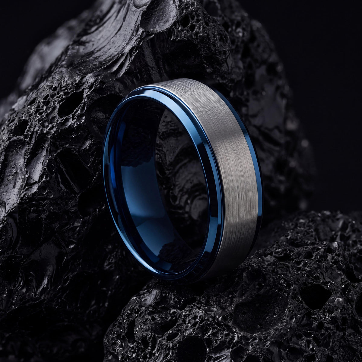 Mens Tungsten Wedding Band,Wedding Rings,Size 6 Wide Wedding Band,Mens Wedding Ring Silver And Blue,Womens Silver Rings,Blue Wedding Ring,10