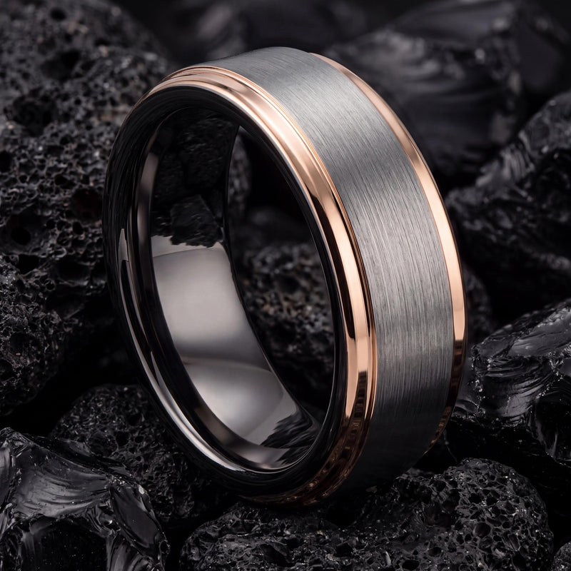Mens Wedding Band Tungsten,Wedding Ring Set His And Hers,Women Wedding Band,Male Wedding Band Gunmetal 4Mm,Minimalist Silver Ring,Rosegold,1