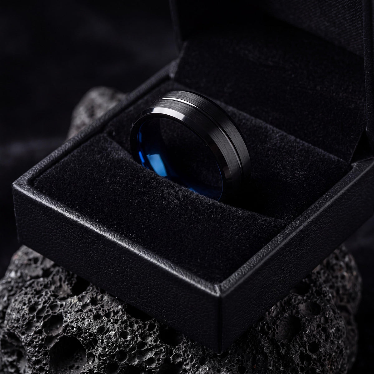 Black Tungsten Carbide Wedding Band, Bevel Edge, Comfort Fit