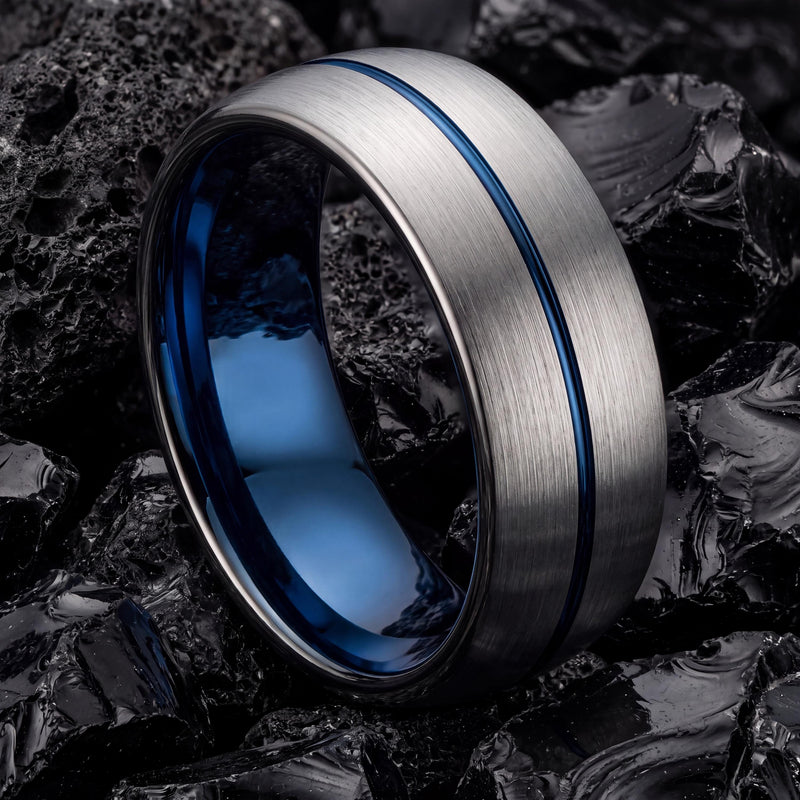 Mens Wedding Band,Mens Wedding Band Tungsten,Wedding Rings Women,Matching Wedding Rings Set,Gunmetal Men Wedding Band,Grey,Mens Rings Blue,8