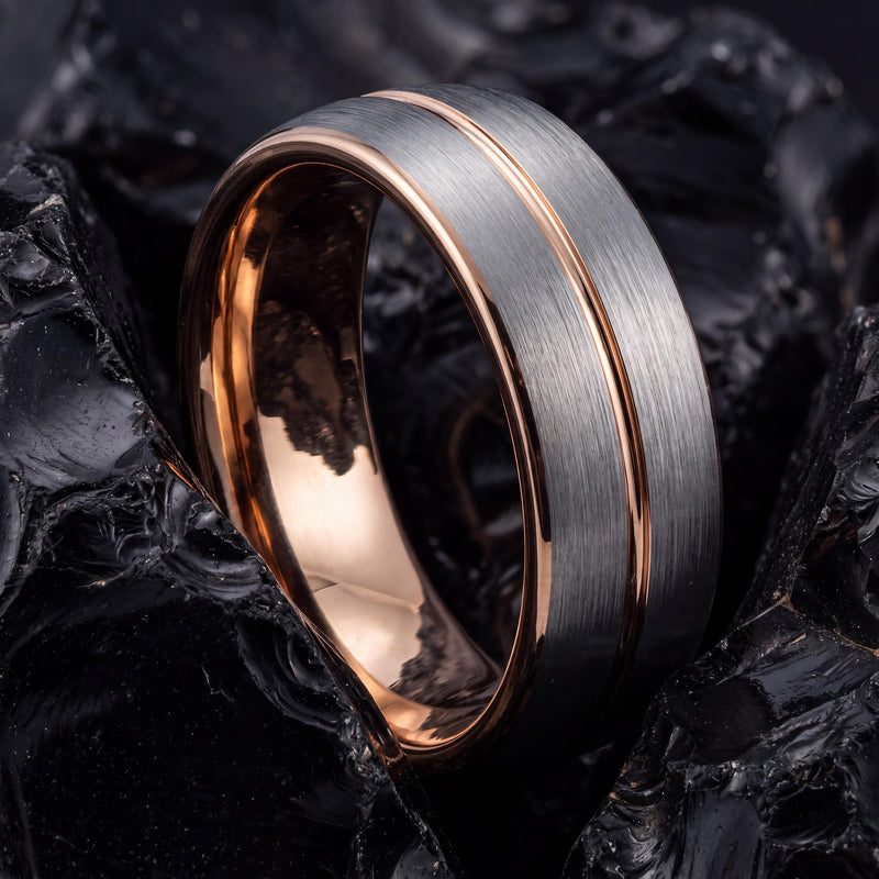 Tungsten Wedding Band,Unique Wedding Rings,Wedding Rings Sets His and Hers,Silver Rose Ring,Silver Big Ring,Female Rose Gold Wedding Band,10