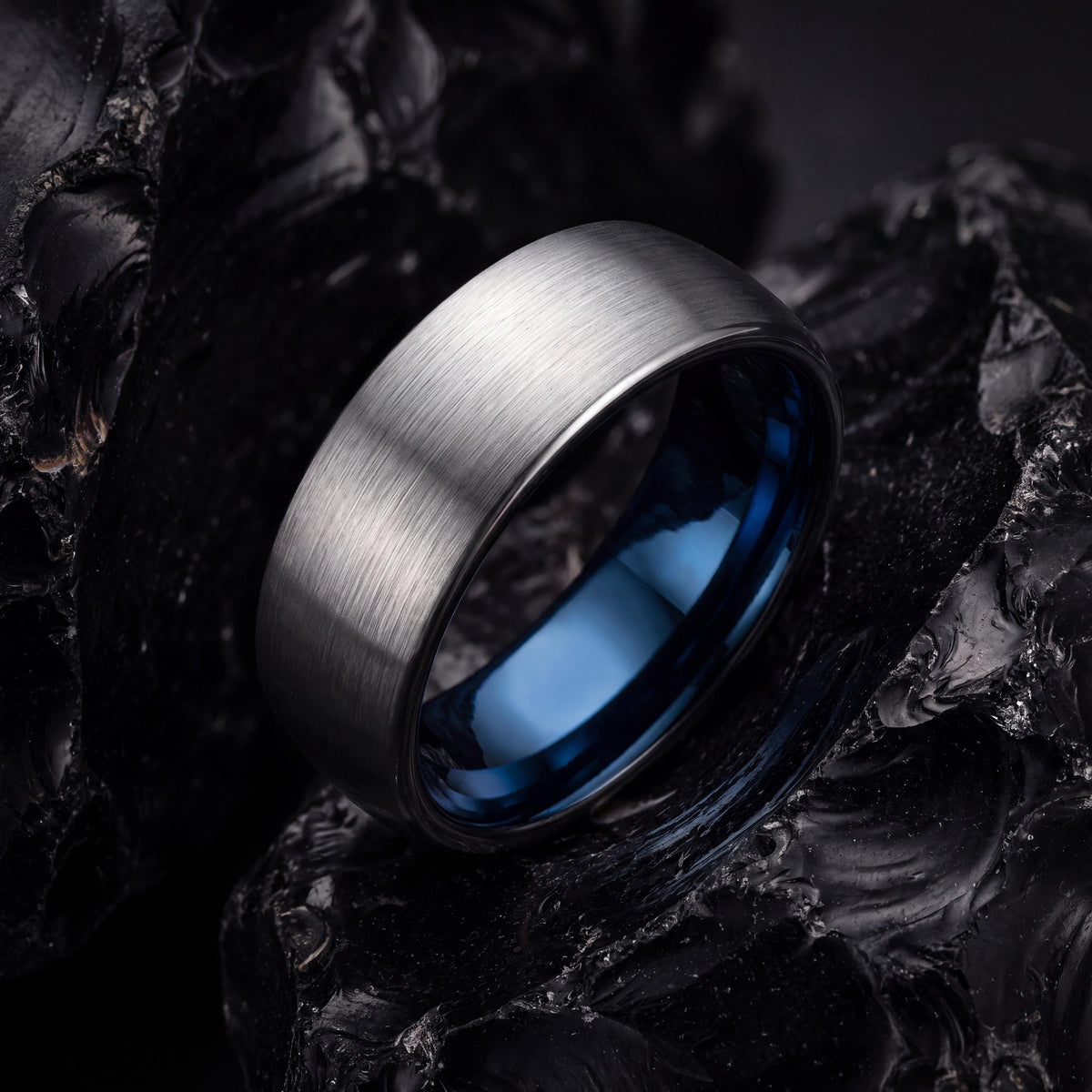 Mens Tungsten Ring Blue, Women Wedding Band Silver, Engagement Promise Ring, Christmas Gift 2024, Gifts for Her, Free Shipping