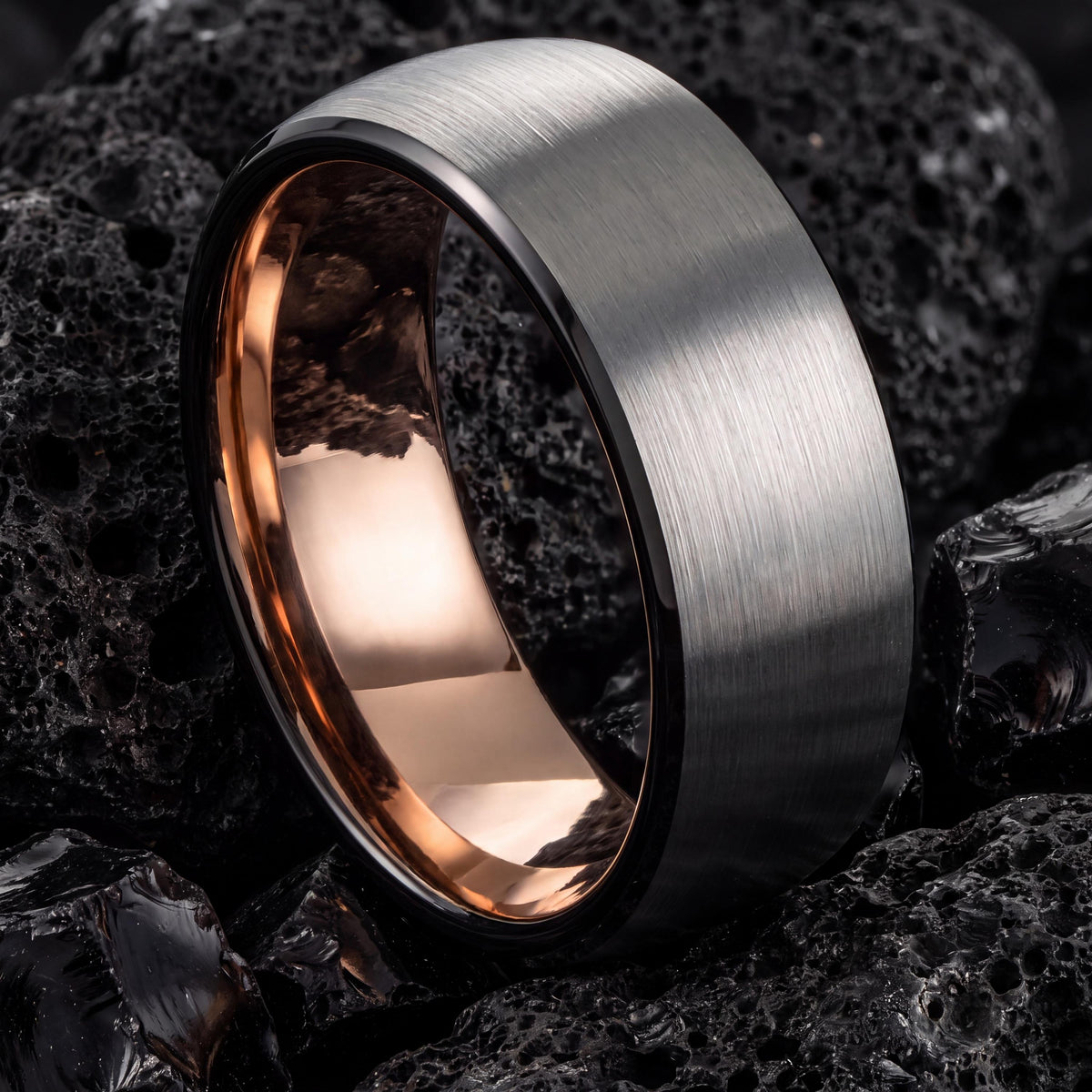 Tungsten Wedding Band,Mens Wedding Band Unique,Wedding Rings Women Unique,Black Rose,Silver Band,Rose Wedding Band,Black Mens Wedding Band,8