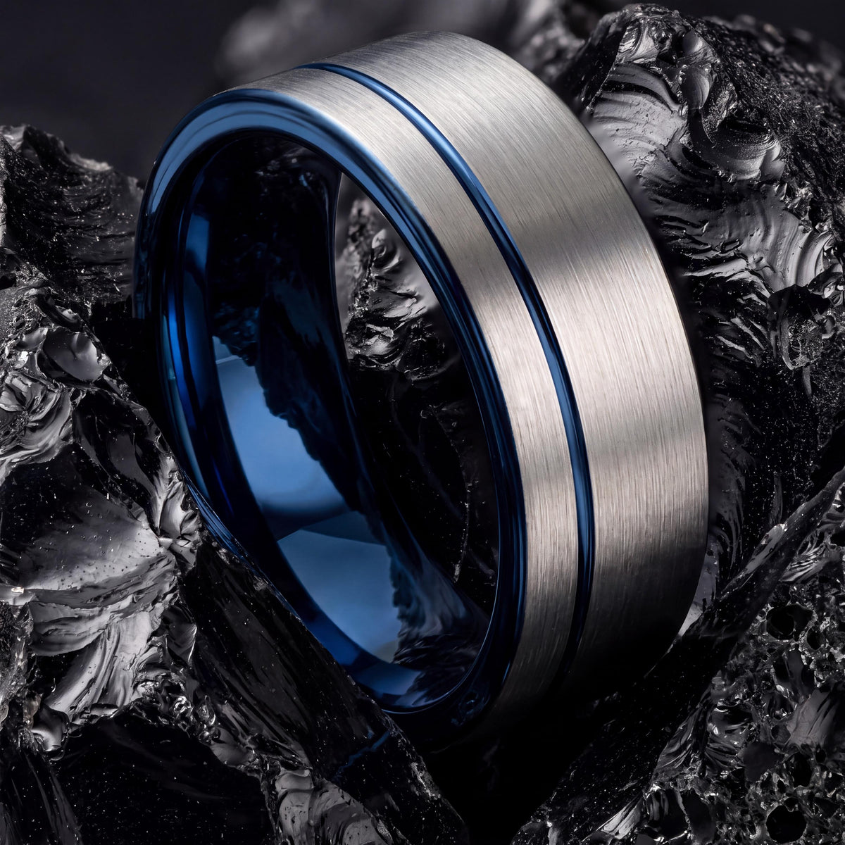 Mens Wedding Band Tungsten,Womens Wedding Bands,Mens Wedding Bands Unique,Blue And Silver Ring,Silver Tungsten Rings Set,Blue Wedding Ring,1