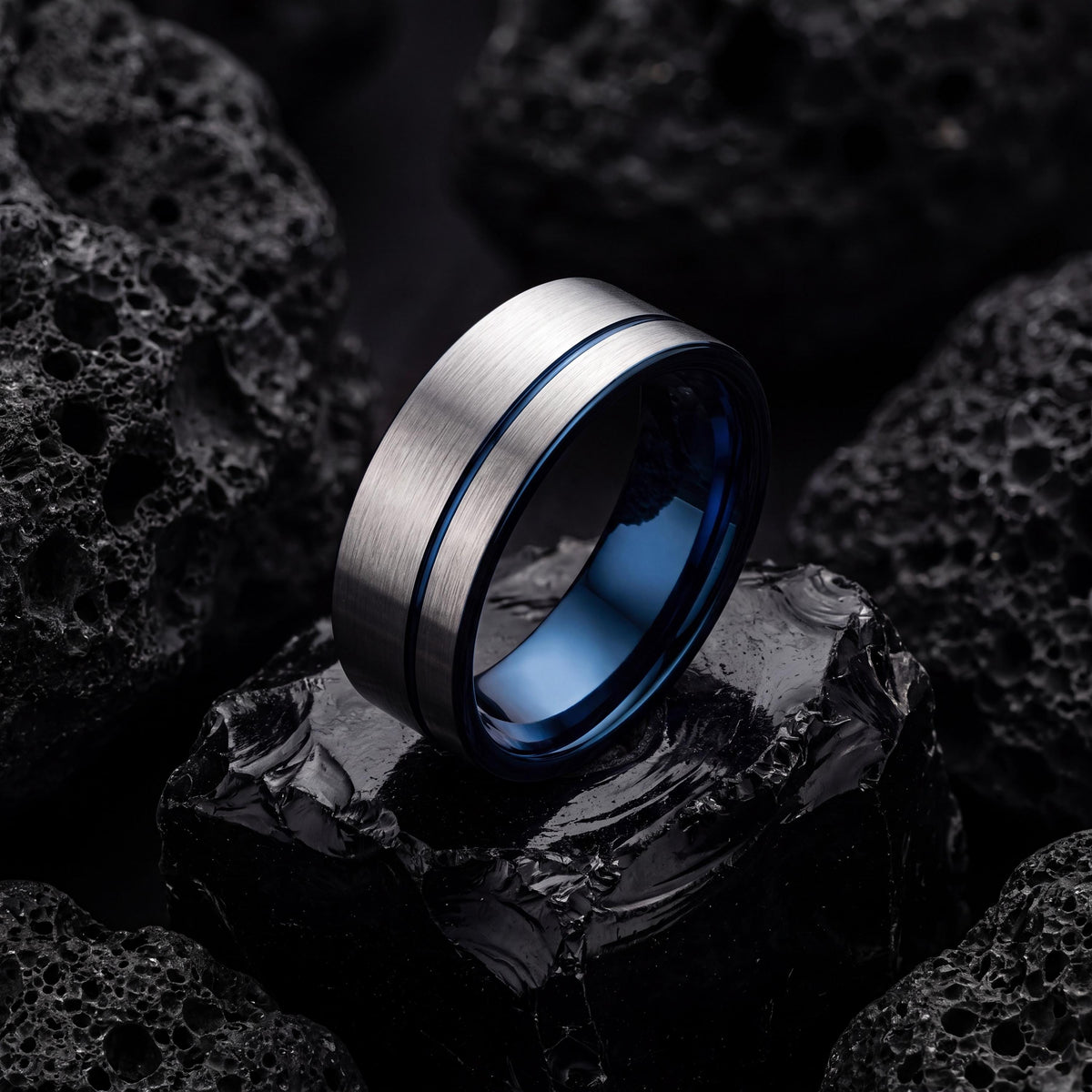 Mens Wedding Band Tungsten,Womens Wedding Bands,Mens Wedding Bands Unique,Blue And Silver Ring,Silver Tungsten Rings Set,Blue Wedding Ring,1