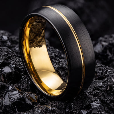 Black Wedding Band, Mens Ring, Gold Tungsten Ring, Promise Ring, Engagement Gifts For Couple, Anniversary Gifts For Girlfriend, Teacher Gift