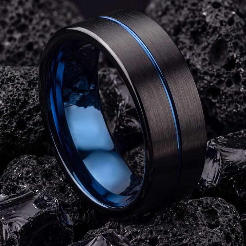 Tungsten Wedding Band,Mens Tungsten Wedding Band,Matching Wedding Bands His and Hers,Unique Wedding Ring,Black Rings Women,Blue Wedding Ring