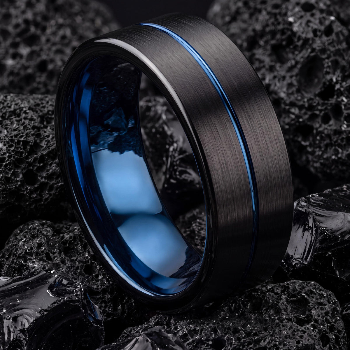 Tungsten Wedding Band,Mens Tungsten Wedding Band,Matching Wedding Bands His and Hers,Unique Wedding Ring,Black Rings Women,Blue Wedding Ring