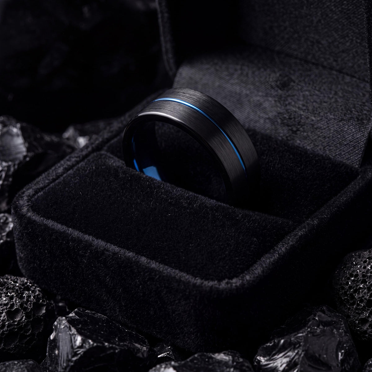 Tungsten Wedding Band,Mens Tungsten Wedding Band,Matching Wedding Bands His and Hers,Unique Wedding Ring,Black Rings Women,Blue Wedding Ring