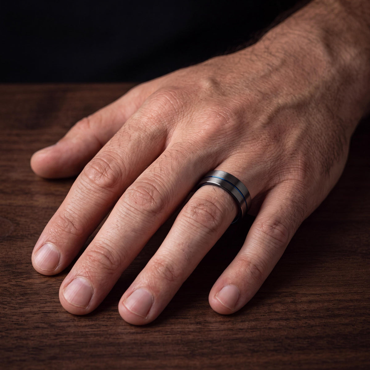 Tungsten Wedding Band,Mens Wedding Band Tungsten,Curved Wedding Band,Matching Wedding Rings,Male Wedding Band Gunmetal 8mm,Thin Blue Line,10
