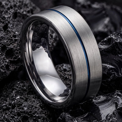 Wedding Ring,Mens Tungsten Wedding Band,Wedding Rings,Two Tone Mens Wedding Rings,Blue And Silver Ring,Mens Heavy Silver Ring,Blue Wide Ring