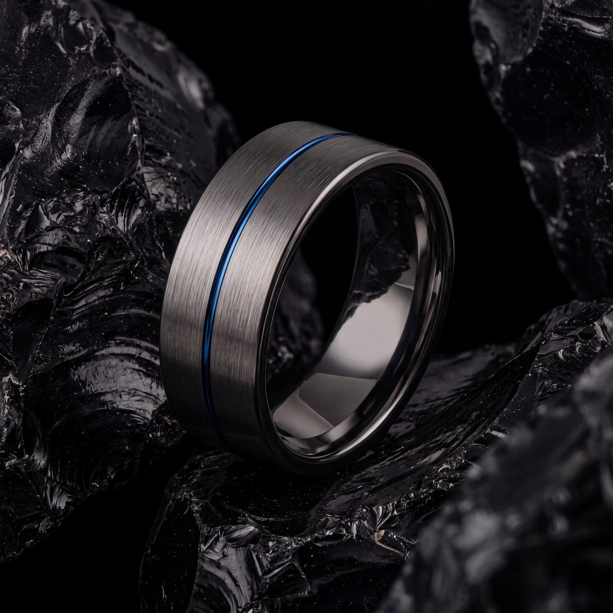 Wedding Band,Mens Tungsten Wedding Band,Matching Wedding Bands His And Hers,Two Tone Wedding Band Set,Gunmetal Men Wedding Band,Blue Rings,1