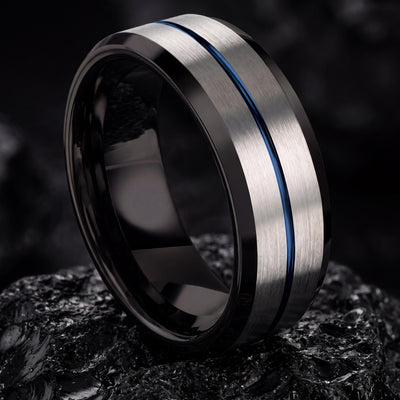 Mens Wedding Band Tungsten,Womens Wedding Bands,Mens Wedding Band Engraved,Initial Ring Silver,Black Mens Wedding Band,Dusty Blue Wedding,10